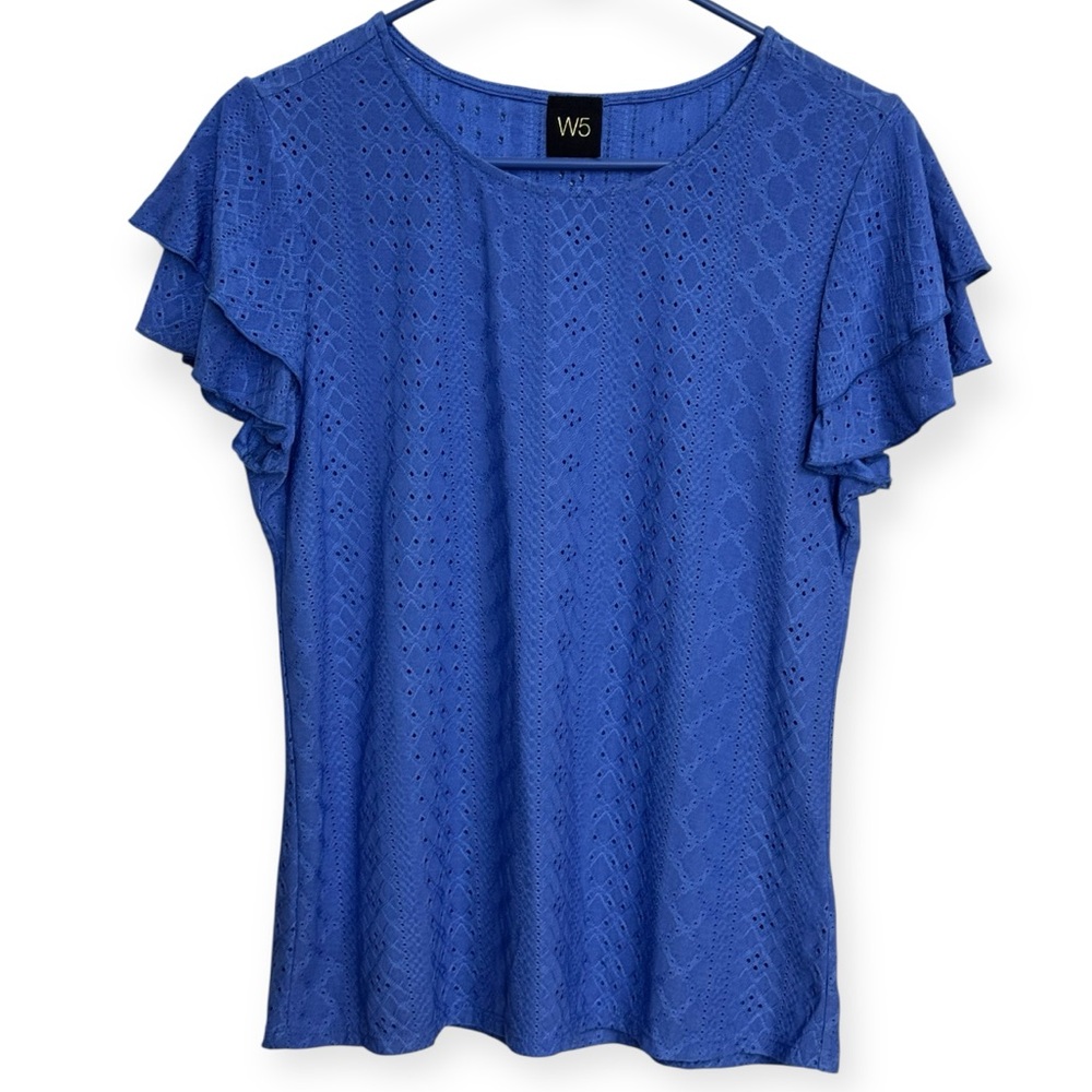 Blue|Anthropologie W5‎ Blue Lace Ruffle Sleeve Blouse Size M
